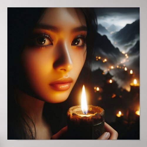 Chinese Lantern Maiden Poster Elegant Candlelit Poster