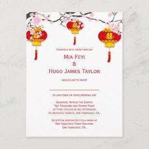 Chinese Lanterns and Cherry Blossoms Wedding Invitation