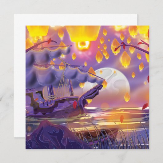 Chinese Lanterns by a moonlit river (Front/Back)