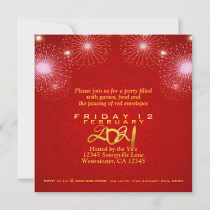 Chinese Lanterns Fireworks Ox Year 2021 Invitation