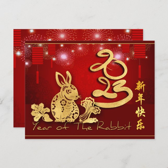Chinese Lanterns Fireworks Rabbit Year 2023 HPostc Postcard (Front/Back)