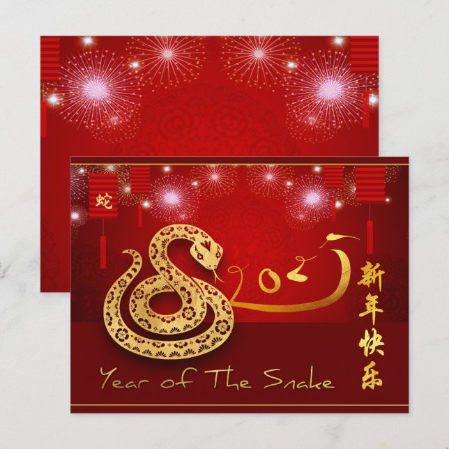 Chinese Lanterns Fireworks Snake Year 2025 HHPostC Invitation Postcard (Front/Back)
