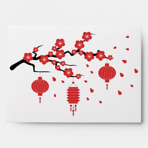 Chinese lanterns on a sakura envelope