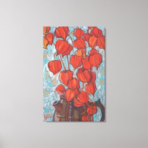 Chinese Lanterns Physalis Autumn Floral Painting Canvas Print