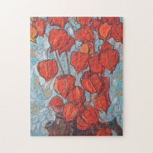 Chinese Lanterns Physalis Autumn Floral Painting Jigsaw Puzzle