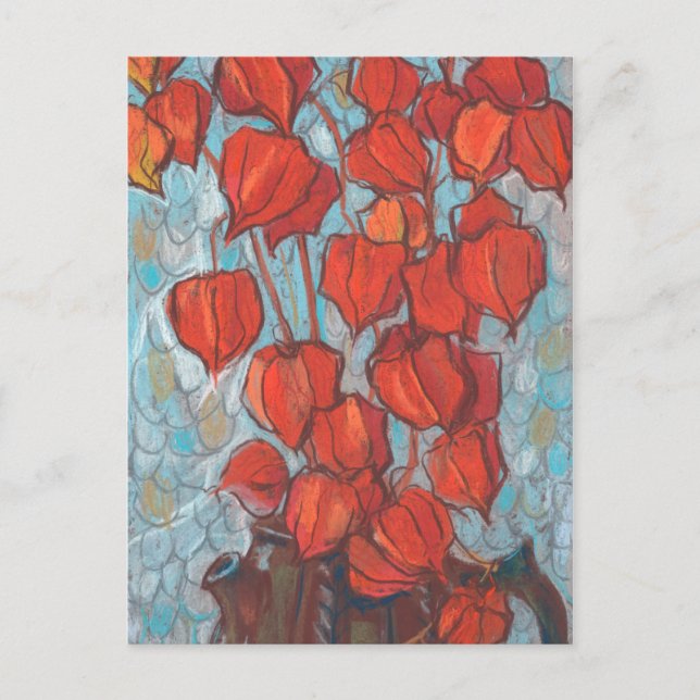 Chinese Lanterns, Physalis Autumn Floral Painting Postcard (Front)