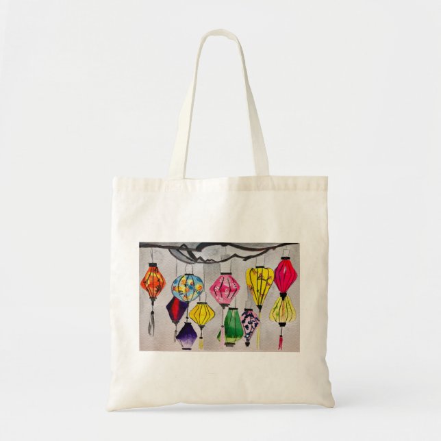Chinese lanterns watercolor art tote bag (Front)