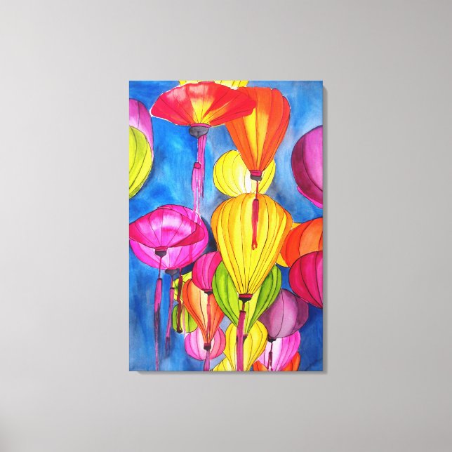 Chinese Lanterns watercolour fine art Canvas Print (Front)