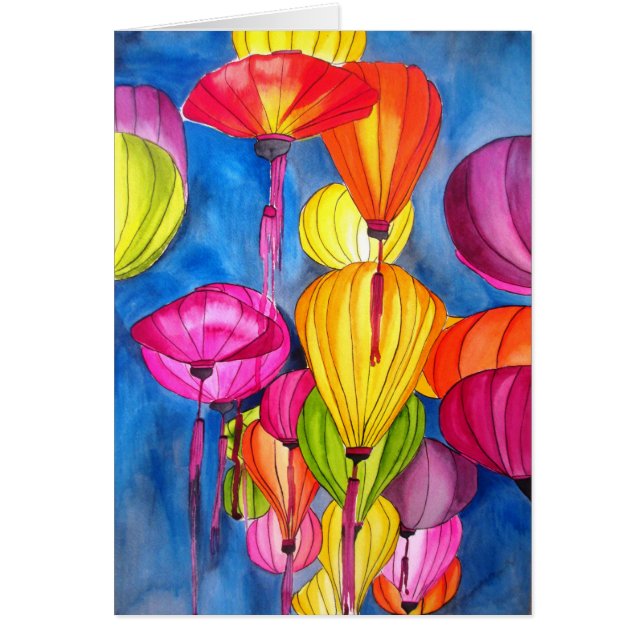 Chinese Lanterns watercolour fine art Cards (Front)
