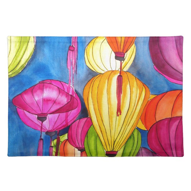 Chinese Lanterns watercolour fine art Cloth Placemat (Front)