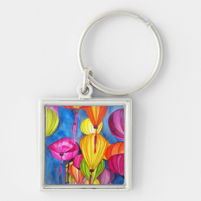 Chinese Lanterns watercolour fine art Keychain (Front)