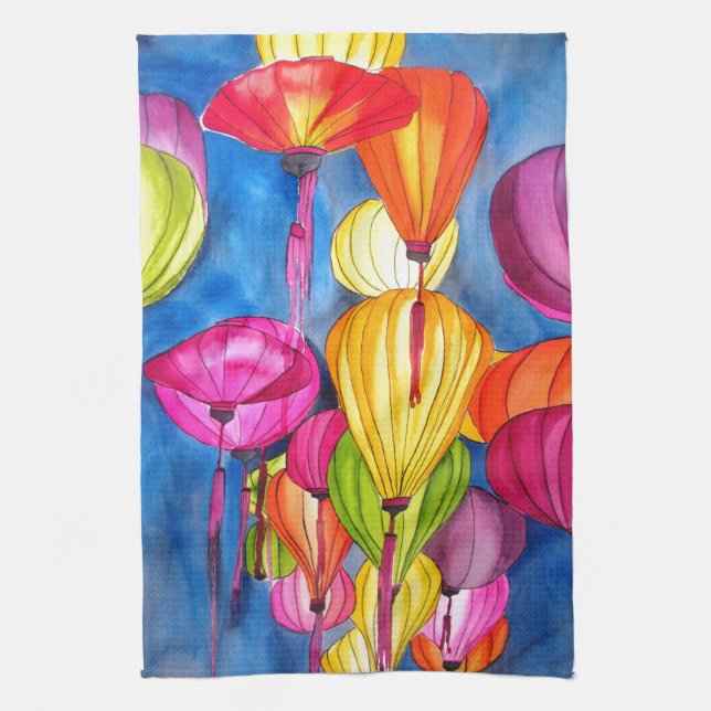 Chinese Lanterns watercolour fine art Kitchen Towel (Vertical)