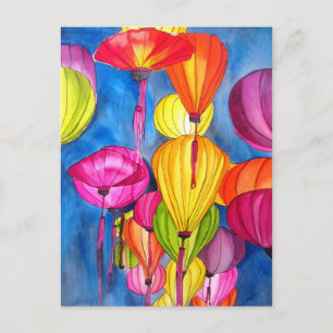 Chinese Lanterns watercolour fine art Postcard