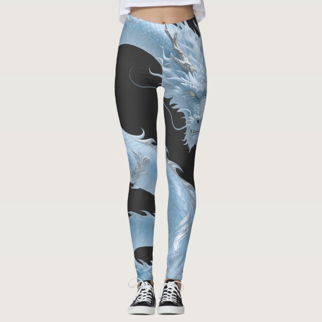 Chinese Light Blue Dragon Art Fantasy Design With  Leggings (Front)