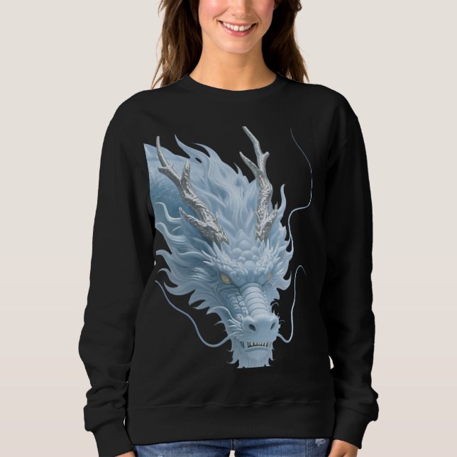 Chinese Light Blue Dragon Art Fantasy Design With  Sweatshirt (Front)