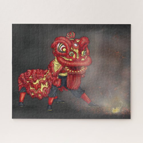 Chinese Lion Dancers Firecracker Illustration Jigsaw Puzzle