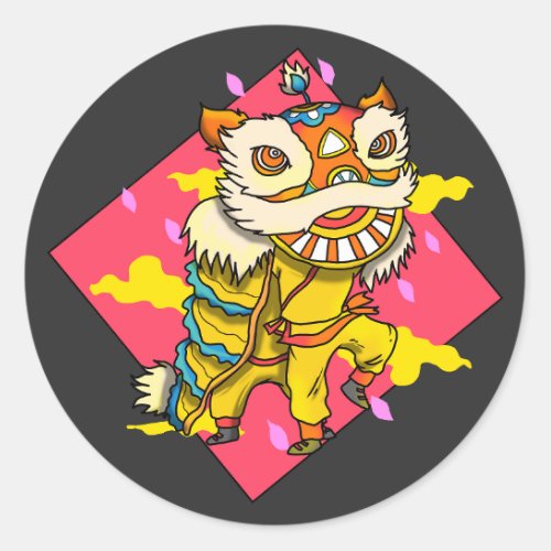 Chinese Lion Dancing Classic Round Sticker