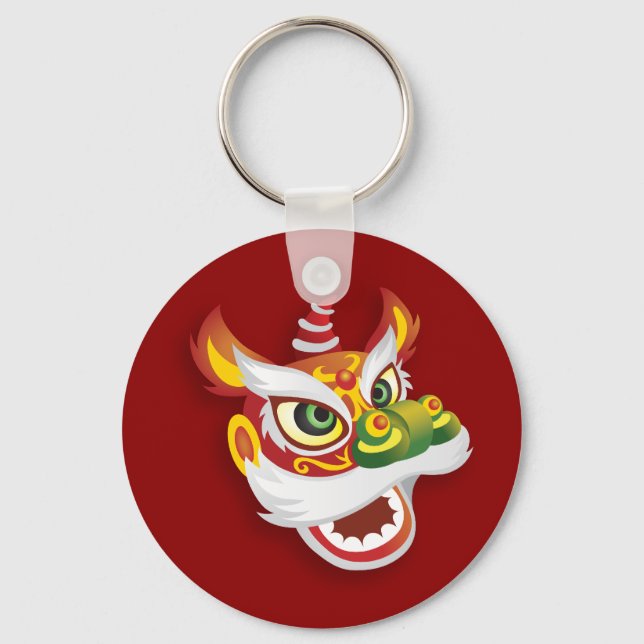 Chinese Lion Head - Red Keychain (Front)