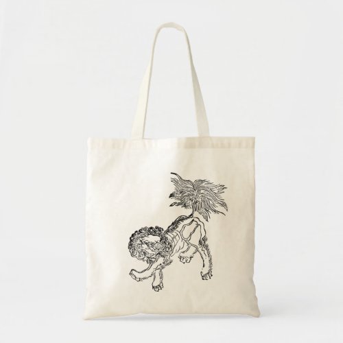 Chinese lion shishi black tote bag
