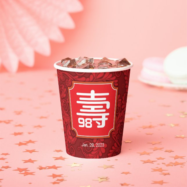 Chinese Longevity Birthday (99 or younger)  Paper Cups (Insitu)