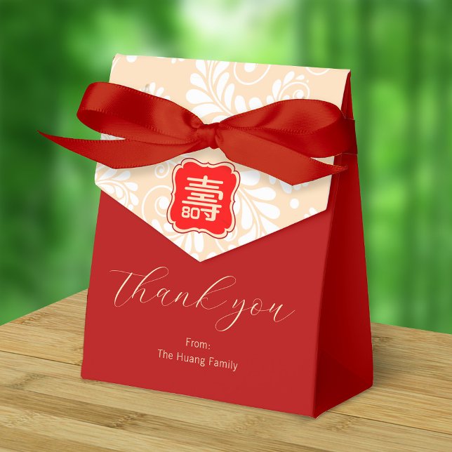 Chinese Longevity Birthday (99 & younger) Red Favor Boxes (Red Ribbon is not included)