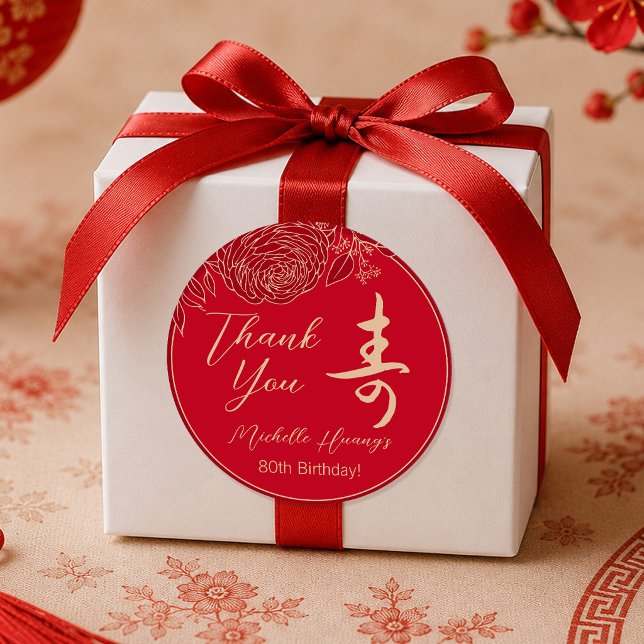 Chinese "Longevity" Birthday Ranunculus Classic Round Sticker (Creator Uploaded)
