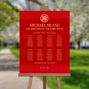 Chinese Longevity Birthday Seating Chart Foam Board