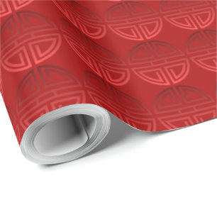 Chinese Longevity Motifs Dark red Birthday Classic Wrapping Paper