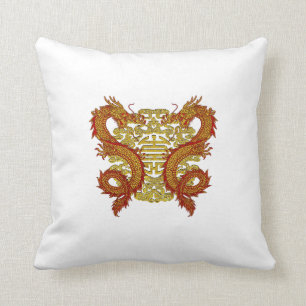 Chinese Longevity Symbol and Dragons Throw Pillow
