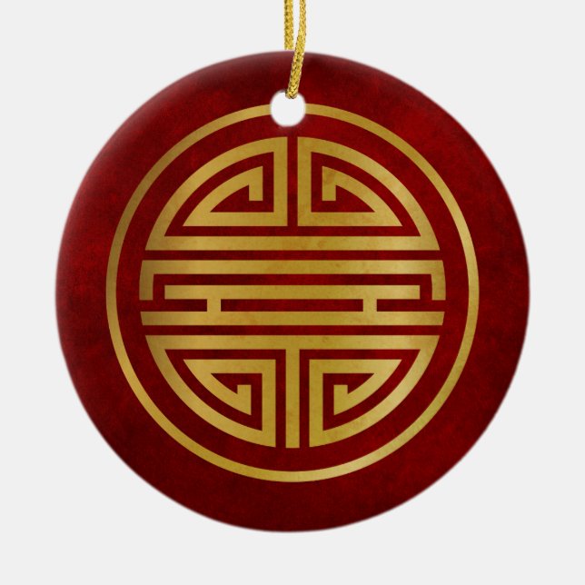 Chinese Longevity Symbol Ceramic Ornament (Front)