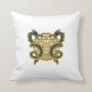 Chinese Longevity Symbol Dragons Throw Pillow