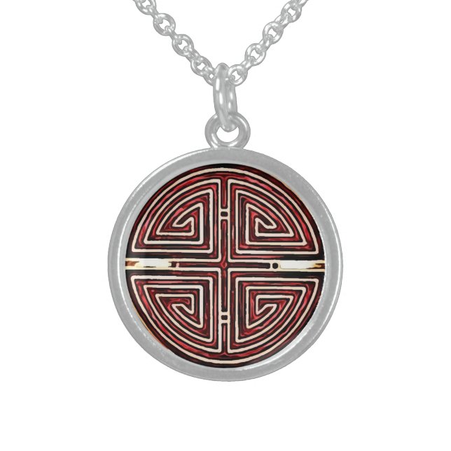 Chinese Longevity Symbol Sterling Silver Necklace (Front)