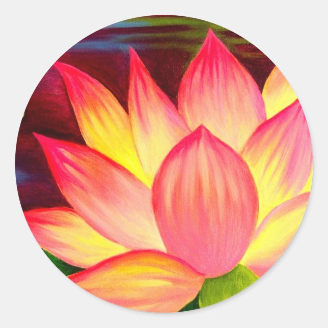 Chinese Lotus Water Lily Flower Art - Multi Classic Round Sticker (Front)