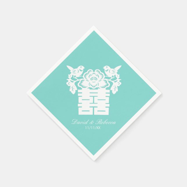 Chinese Love Birds Double Happiness Symbol Napkins (Corner)