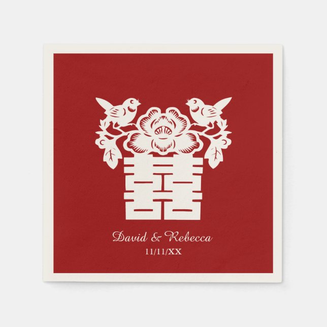 Chinese Love Birds Double Happiness Symbol Napkins (Front)