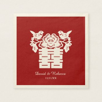 Chinese Love Birds Double Happiness Symbol Napkins by weddingsNthings at Zazzle