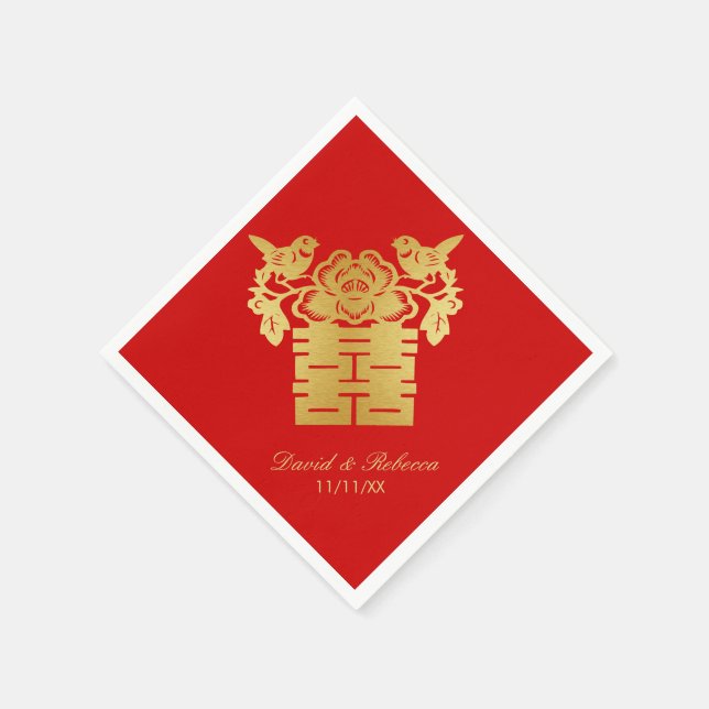 Chinese Love Birds Double Happiness Symbol Paper Napkins (Corner)