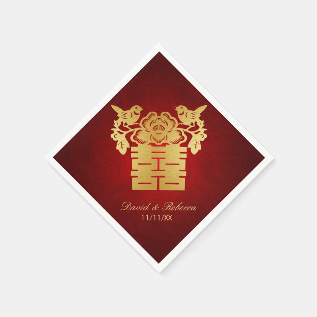 Chinese Love Birds Double Happiness Symbol Paper Napkins (Corner)