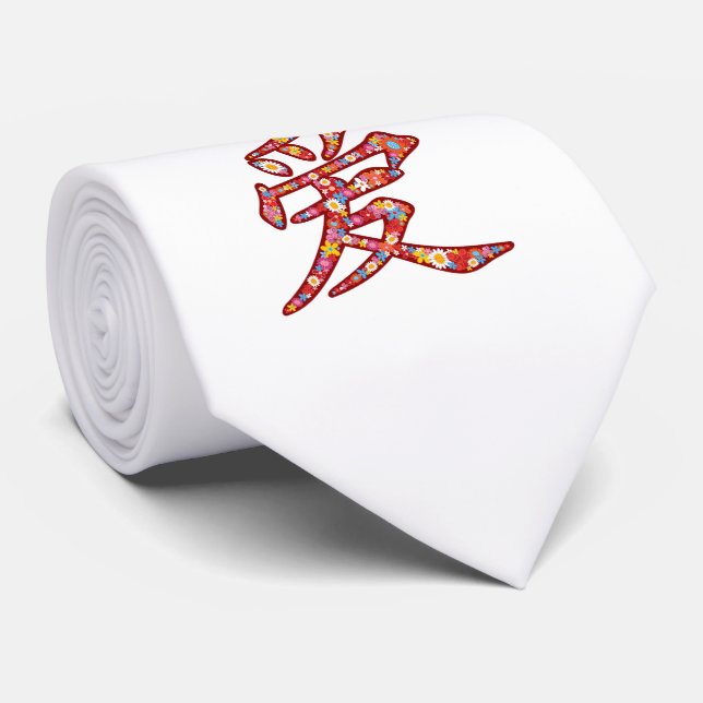 Chinese LOVE Calligraphy Flowers Tie (Rolled)