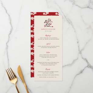 Chinese Love Red Cherry Blossoms Engagement Party Menu