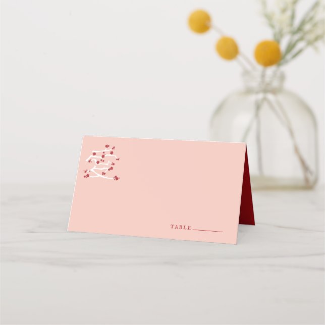 Chinese Love Red Cherry Blossoms Engagement Party  Place Card (Front)