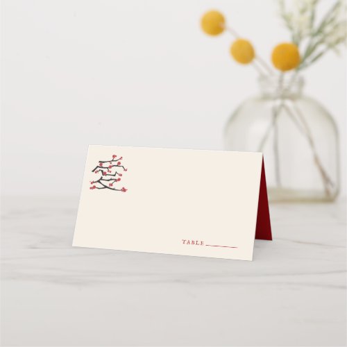 Chinese Love Red Cherry Blossoms Engagement Party Place Card