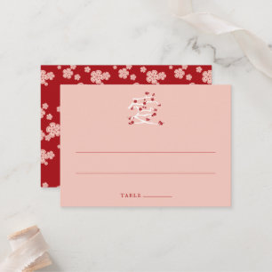 Chinese Love Red Cherry Blossoms Engagement Party Place Card