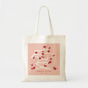 Chinese Love Red Cherry Blossoms Engagement Party Tote Bag