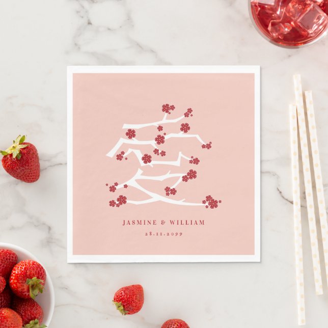 Chinese Love Red Cherry Blossoms Engagement Shower Napkins (Insitu)