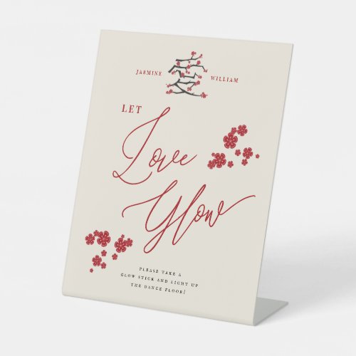 Chinese Love Red Cherry Blossoms Let Love Glow Pedestal Sign