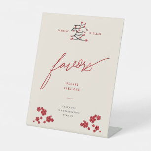 Chinese Love Red Cherry Blossoms Wedding Favors Pedestal Sign