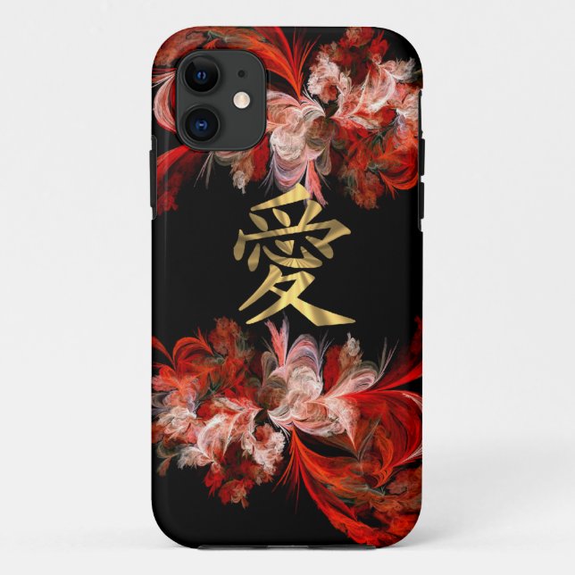 Chinese love symbol on red fractal Case-Mate iPhone case (Back)