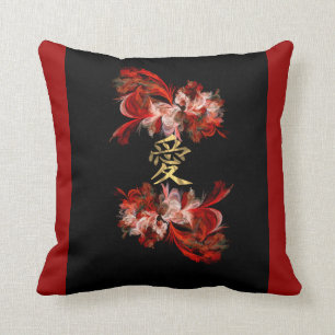Chinese love symbol on red fractal throw pillow