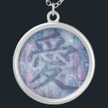 Chinese love symbol pink hearts on blue necklace<br><div class="desc">Chinese love symbol denim blue background with a pink heart patterned effect. A great way to express your love on Valentine's Day or give to a loved one. Uniquely design by Sarah Trett.</div>